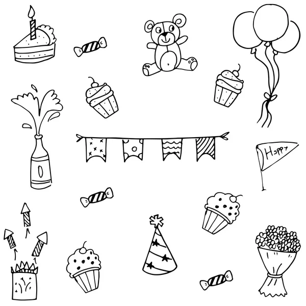 Arte vettoriale Doodle di molti set compleanno — Vettoriale Stock