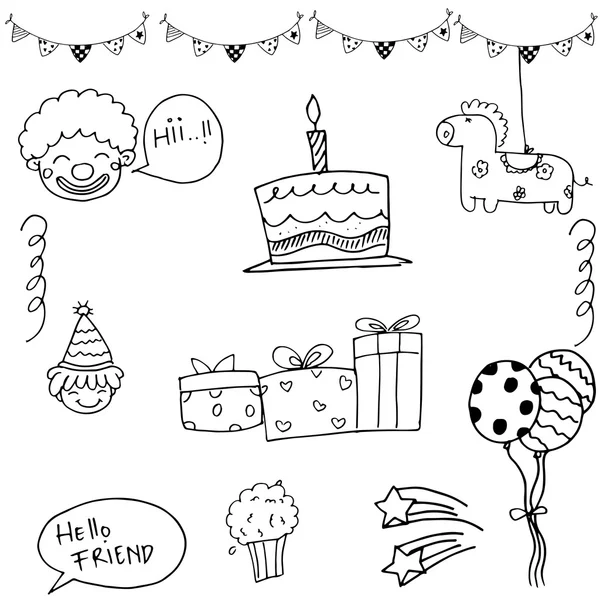 Set de cumpleaños doodle ilustración sobre fondos blancos — Archivo Imágenes Vectoriales