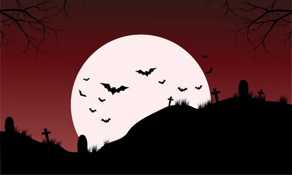 Silhouette von Grab und Fledermaus halloween — Stockvektor