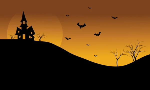 Halloween kasteel en vleermuis op middag silhouet — Stockvector