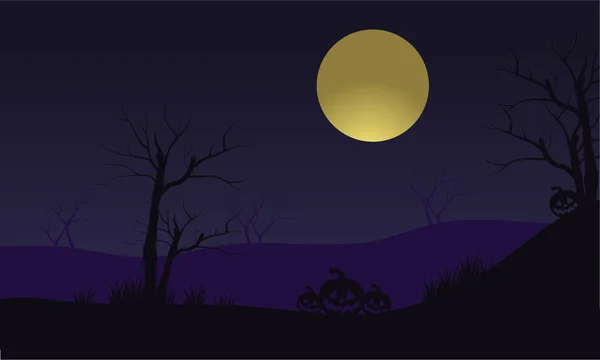 Halloween-Kürbisse und Vollmond-Silhouette — Stockvektor