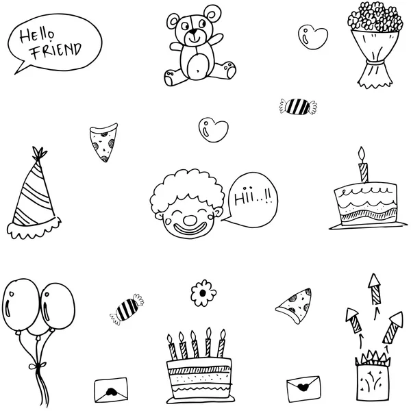 Divertente doodle vettoriale arte compleanno — Vettoriale Stock