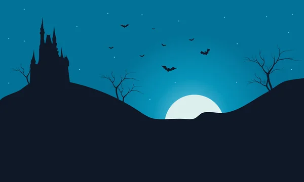 Silhouet van kasteel en vleermuis Halloween — Stockvector