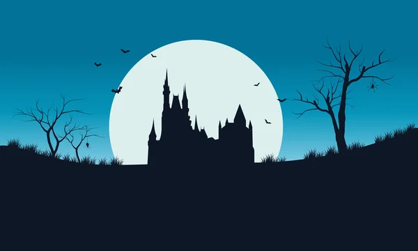 Luna llena de Halloween y castillo de silueta — Vector de stock