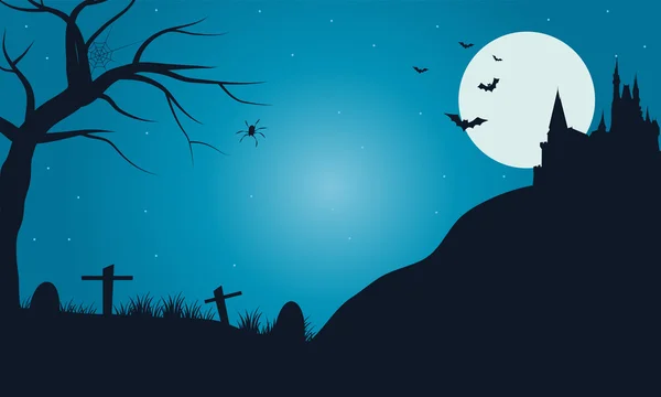 Halloween graf met volle maan — Stockvector