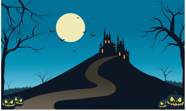 Château dans les collines paysages Halloween — Image vectorielle