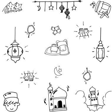 Eid Mubarak komik doodle vektör sanat