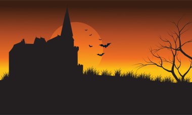 Öğleden sonra kale ve yarasa Cadılar Bayramı sahne