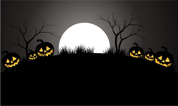 Calabazas de Halloween miedo y la luna — Vector de stock