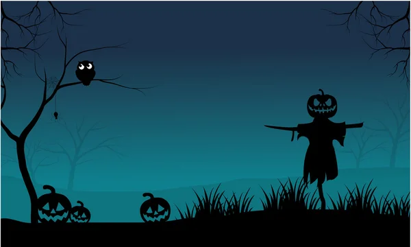 O Espantalho e as Abóboras Halloween assustador — Vetor de Stock