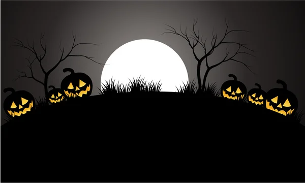Halloween pompoenen eng en maan — Stockvector