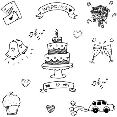 Düğün parti doodle düz