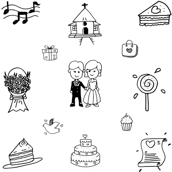 Doodle de boda partido conjunto — Vector de stock