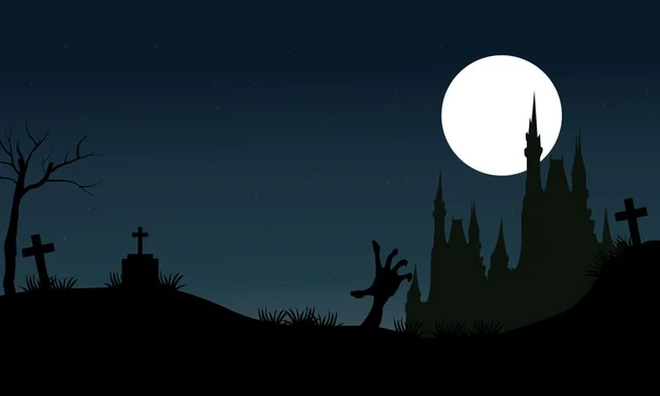 Halloween scary castle silhouette — Stock Vector