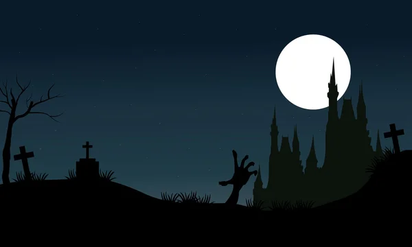 Halloween silueta del castillo de miedo — Vector de stock