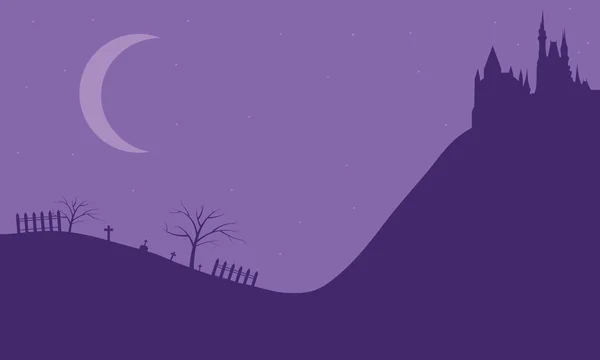 Castillo de Halloween en las colinas — Vector de stock