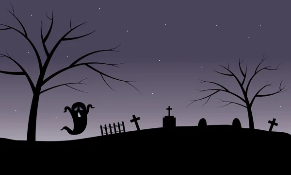 Fantasma de Halloween em silhueta de túmulo —  Vetores de Stock