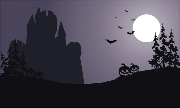 Силуэт большого замка страшный Хэллоуин — стоковый вектор