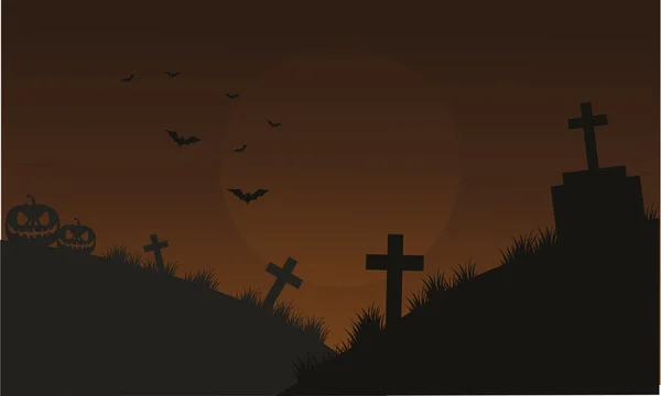 Calabazas de Halloween y murciélago en la tumba — Vector de stock
