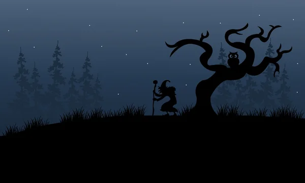 怖い森のハロウィン魔女 — ストックベクタ