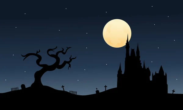 Silhouet van grote kasteel halloween — Stockvector