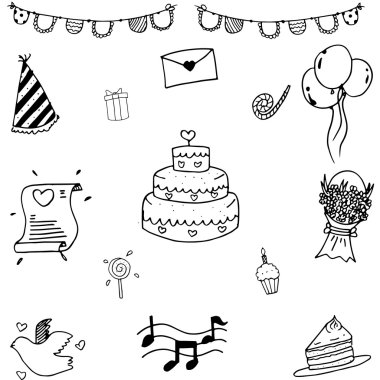 Kroki sevimli parti doodle kümesi