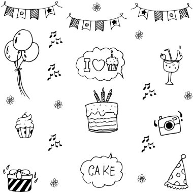 Parti doodle vektör sanat ayarla