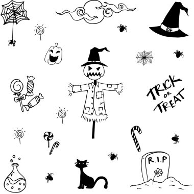 Koleksiyon Cadılar Bayramı doodle vektör