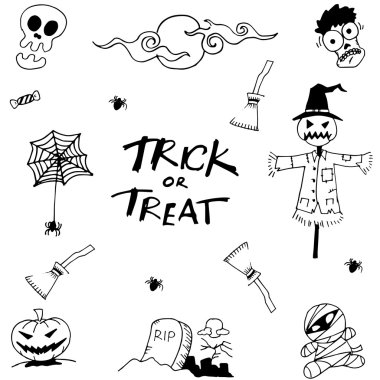 Halloween koleksiyon doodle ayarla