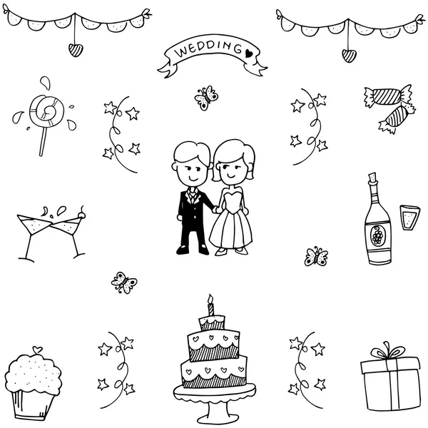 Conjunto de fiesta de boda doodle — Archivo Imágenes Vectoriales