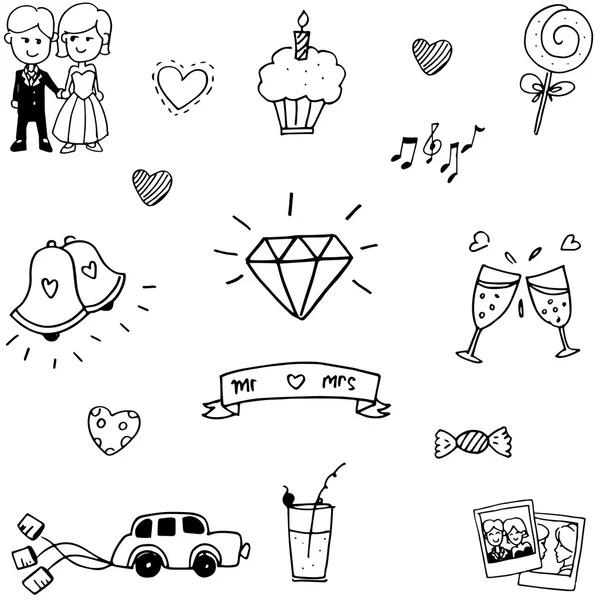 Wedding element doodle hand draw — Stock Vector