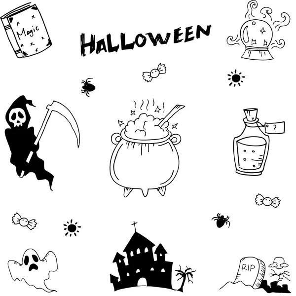 Halloween Set Doodle Vektor Illustration — Stockvektor