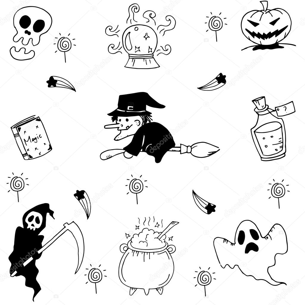 Halloween doodle hand drawing element vector set 12005878 Vector Art at  Vecteezy