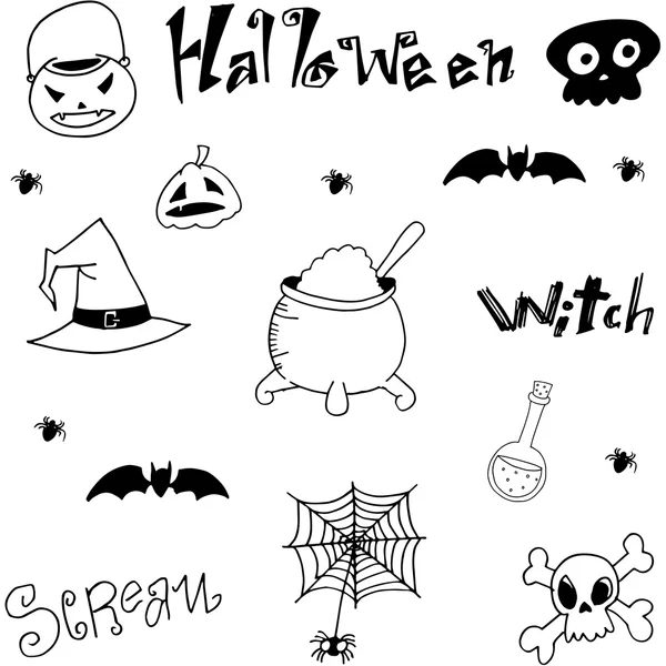 Schwarz weißes Element halloween im Doodle — Stockvektor