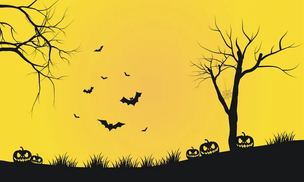 Halloween sylwetka tło żółty — Wektor stockowy