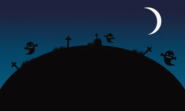 Paisagem Halloween fantasma e túmulo — Vetor de Stock