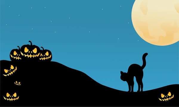 Calabaza y gato silueta de Halloween — Vector de stock