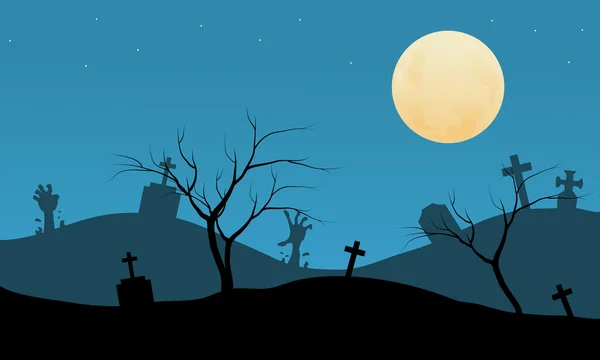 Halloween con sfondo cimitero silhouette — Vettoriale Stock