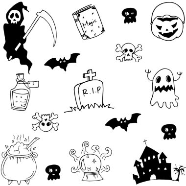 Cadılar Bayramı el çizmek doodle seti