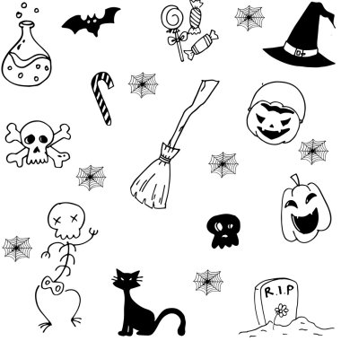 Cadılar Bayramı doodle vektör ile ayarla