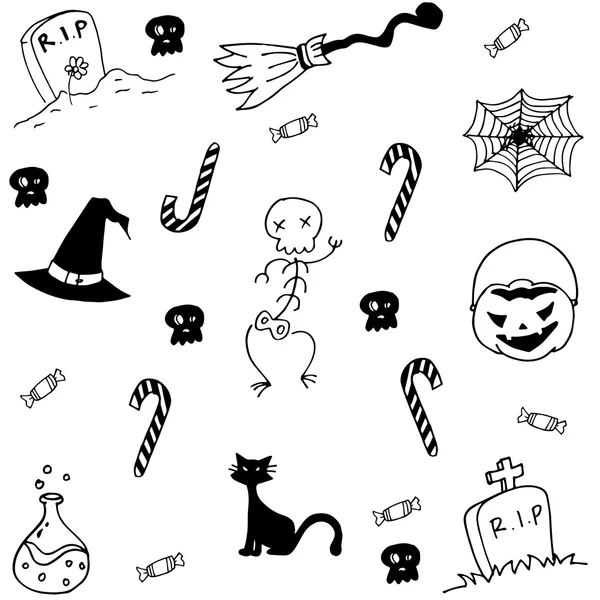 Hrob, prvek halloween cukroví, koště v doodle — Stockový vektor