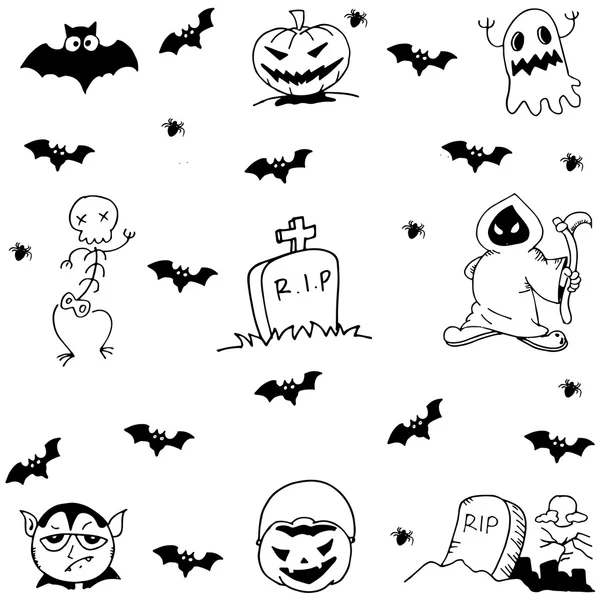 Halloween hrobka, zlo a ghost doodle sada — Stockový vektor