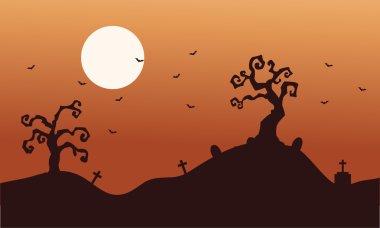 Silhouette Cadılar Bayramı kuru ağaç ve yarasa