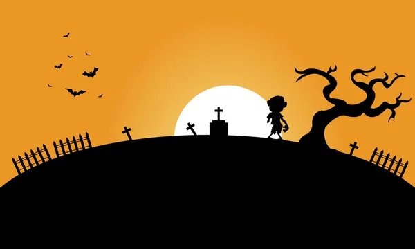 Zombie en vleermuis halloween achtergronden silhouet — Stockvector