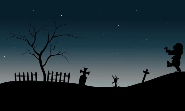 Zombie caminando en la tumba halloween — Vector de stock