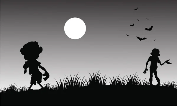 Silhouette von Zombie-Halloween mit grauem Hintergrund — Stockvektor