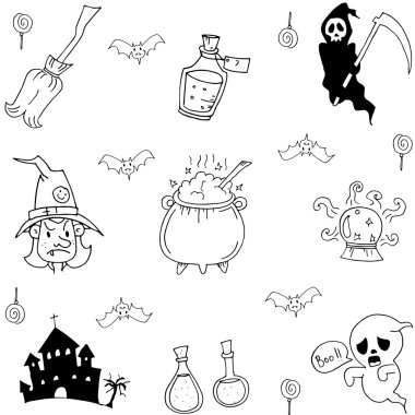 Öğe Cadılar Bayramı hayalet kale doodle