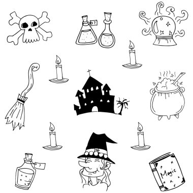 Kale ve cadı öğe Cadılar Bayramı doodle