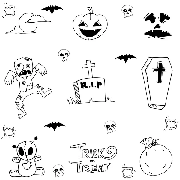 Halloween zombie a hrob v doodle — Stockový vektor