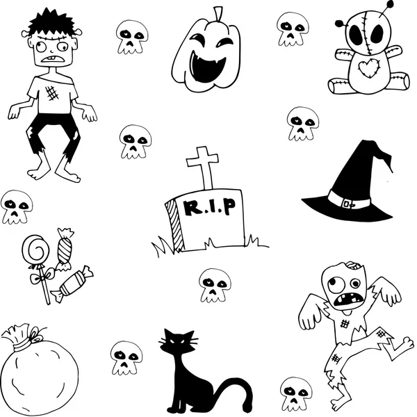 Halloween zombie strašidelné v doodle — Stockový vektor
